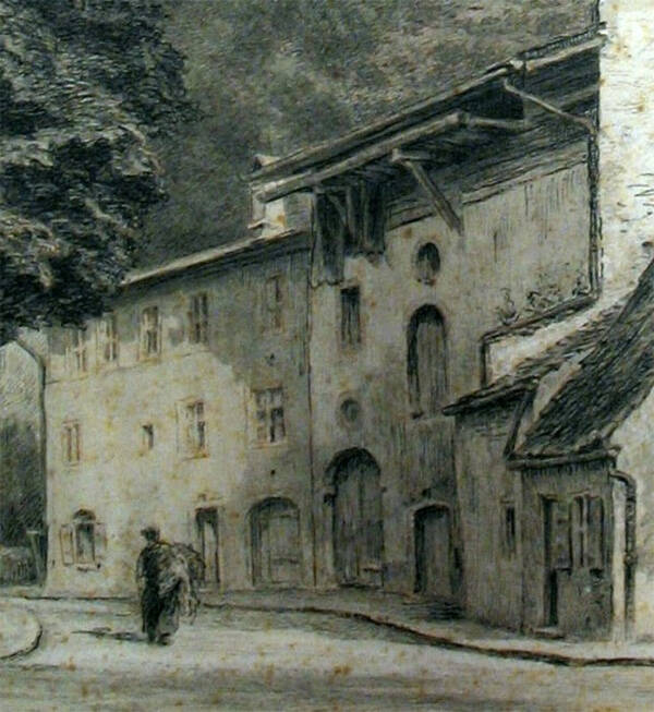 Josef Neumann, ohne Titel [Ritterstraße 25, Füssen], um 1920, Tuschezeichnung, Stadtarchiv Füssen